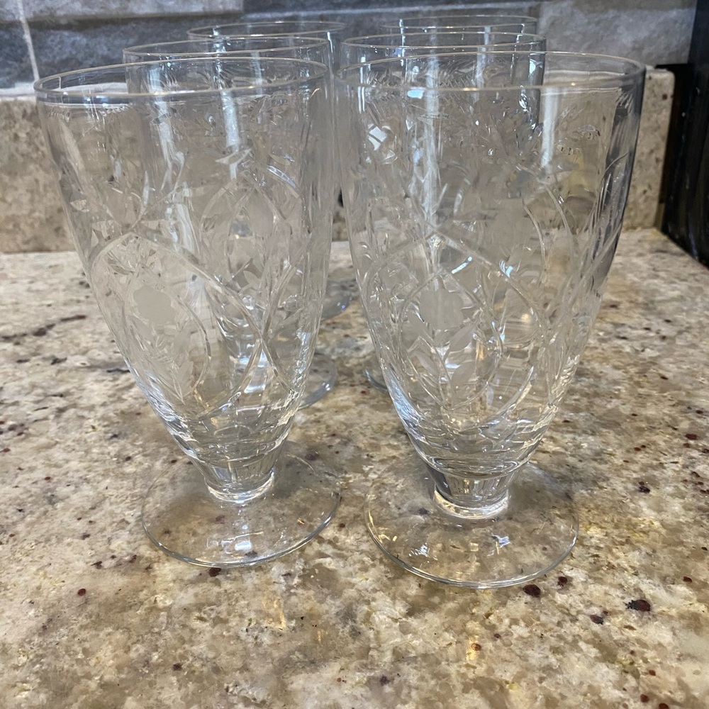 Vintage Set Of 6‎ Libby Sharpe Etched Iced Tea Glasses